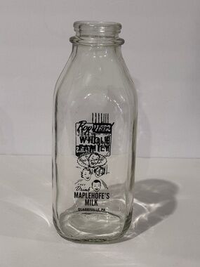 Vintage Glass Quart Size Milk Bottle from Maplehofe's Dairy Farms Quarryville PA